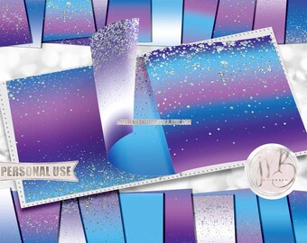 Holographic Galaxy Glitter Dust Scrapbook Paper Download • Ombre Purple and Blue Holo Glitter • Printable Paper Crafts 20 12x12 JPG & PDF