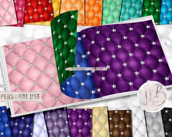 Star Diamond Tufted Scrapbook Paper Download • Colorful Ornate Realistic Tufted Design • Printable Paper Crafts 20 12x12 JPG & PDF