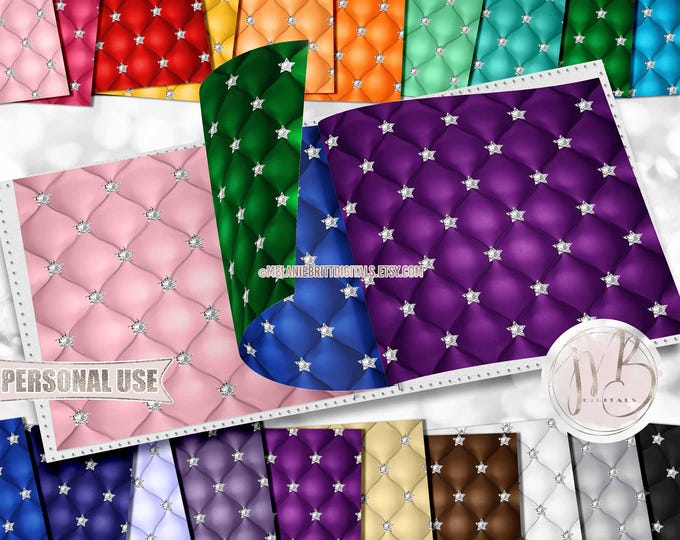Star Diamond Tufted Scrapbook Paper Download • Colorful Ornate Realistic Tufted Design • Printable Paper Crafts 20 12x12 JPG & PDF