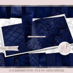 Navy Blue Opulent Scrapbook Paper Download • Unique Metallic Shimmering Foil Design • DIY Printable Paper Crafts 20 12x12 JPG & PDF