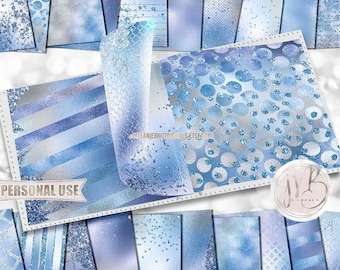 Winter Blues Glam Scrapbook Paper Download • Sparkling Glitter and Shimmering Foil Design • Printable Paper Crafts 20 12x12 JPG & PDF