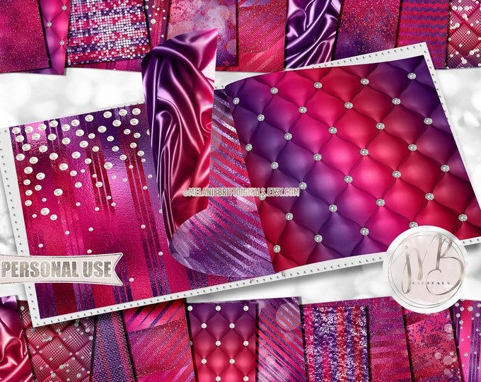 Magenta and Purple Luxury Scrapbook Paper Download • Luxurious Glitter Sparkle and Foil Shimmer • Printable Paper Crafts 20 12x12 JPG & PDF