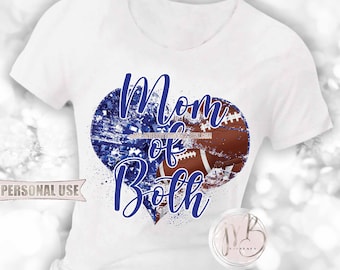 Blue Mom of Both Heart T-Shirt Sublimation Design Download • Football Collage and Cheer Poms Sports Mom T-Shirt Gift • DIY Print and Press