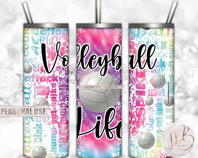 Volleyball Life Tumbler Wrap Download • Rainbow Tie Dye Typography • Sublimation Print and Press #1