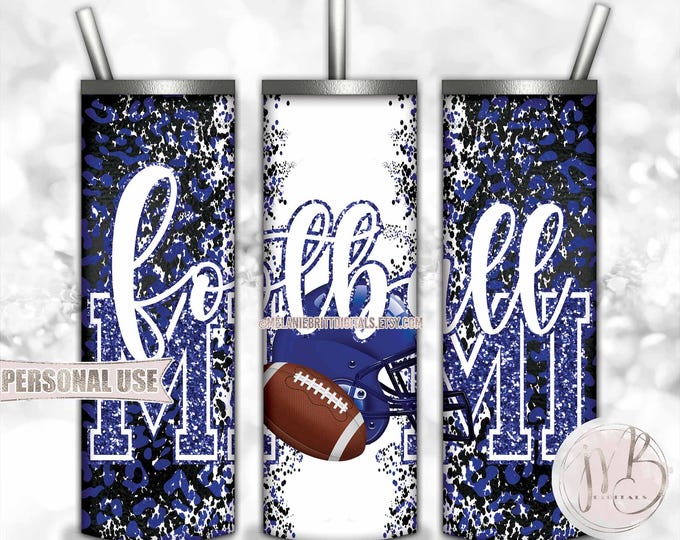 Royal Blue Football Mimi 20oz Skinny Tumbler Wrap Sublimation Design • Football Helmet Leopard Print Sports Mimi Gift • DIY Print and Press