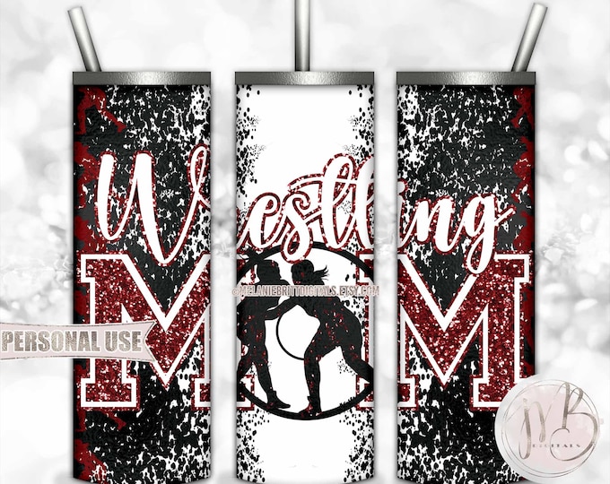 Maroon Girl Wrestling Mom 20oz Skinny Tumbler Wrap Sublimation Download • Glitter Varsity Letters Wrestler Mom Gift • DIY Print & Press