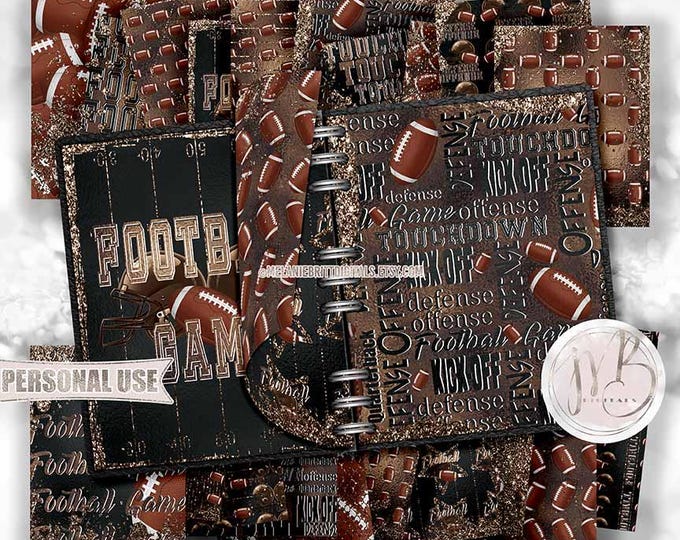 Brown Glam Football Scrapbook Paper Download • School Sports Football Helmet Glitter and Foil • Scrapbooking Printable