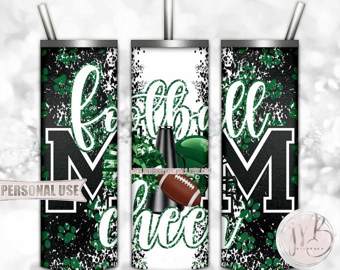 Green Mom of Both Football and Cheer 20oz Skinny Tumbler Wrap Sublimation Design • Paw Prints Mom Gift • DIY Print and Press