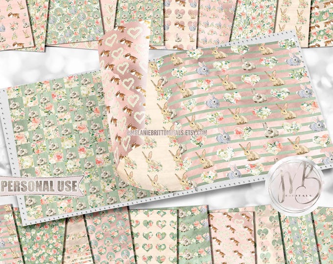 Spring Bunnies Scrapbook Paper Download • Floral Watercolor Easter Nursery Baby Animals • Scrapbooking Printable