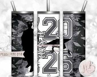 Silver Class Of 2026 Boy Graduation 20oz Skinny Tumbler Wrap Sublimation Download • Graduate Gift Graduation Cap Diploma • DIY Print & Press