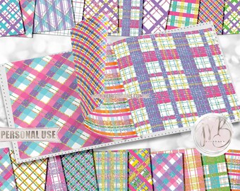 Candy Shop Plaid Scrapbook Paper Download • Bright Tartan Gingham Buffalo Plaid Glittery Design • Printable Paper Crafts 20 12x12 JPG & PDF