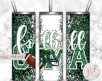 Green Football Grandma 20oz Skinny Tumbler Wrap Sublimation Design • Football Helmet Leopard Print Gma Gift • DIY Print and Press