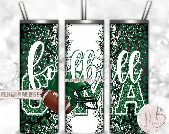 Green Football Grandma 20oz Skinny Tumbler Wrap Sublimation Design • Football Helmet Leopard Print Gma Gift • DIY Print and Press