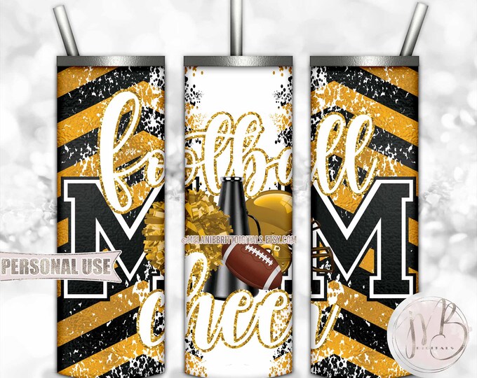 Athletic Gold Mom of Both Football and Cheer 20oz Skinny Tumbler Wrap Sublimation Design • Chevron Mom Gift • DIY Print and Press