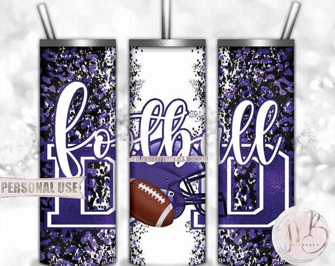 Old Purple Football Dad 20oz Skinny Tumbler Wrap Sublimation Design • Football Helmet Leopard Print Sports Dad Gift • DIY Print and Press