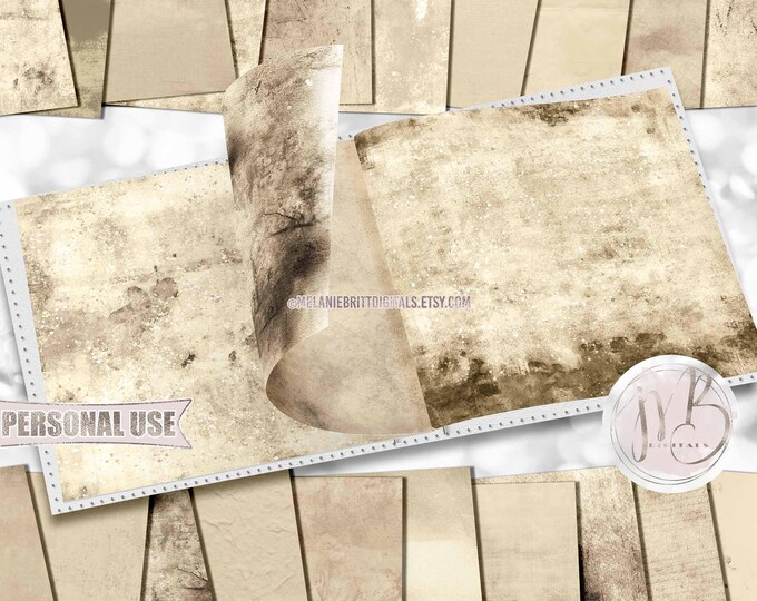 Champagne Grunge Scrapbook Paper Download • Distressed Worn Vintage Antiqued • DIY Scrapbooking Printable 20 12x12 JPG & PDF