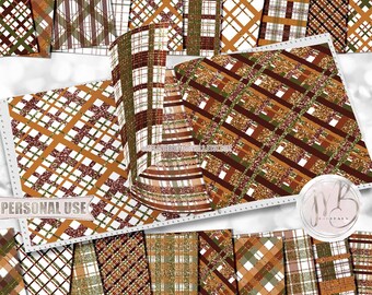 Fall Plaid Scrapbook Paper Download • Autumn Colors Tartan Gingham Buffalo Plaid Glittery Design • Printable Paper Crafts 20 12x12 JPG & PDF