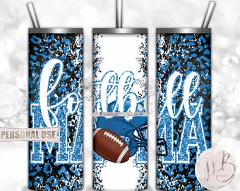Baby Blue Football Mama 20oz Skinny Tumbler Wrap Sublimation Design • Football Helmet Leopard Print Sports Mama Gift • DIY Print and Press