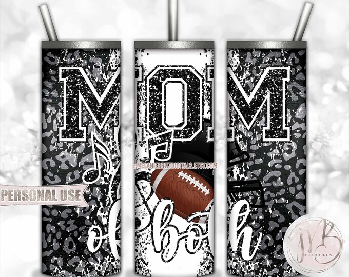 Silver Mom of Both Band and Football 20oz Skinny Tumbler Wrap Sublimation Download • Music Notes Helmet Leopard Mom Gift • DIY Print & Press
