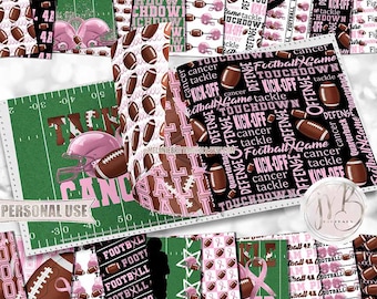 Awareness Football Scrapbook Paper Download • Pink Helmets Ribbons Player Silhouettes Turf Field • Scrapbooking Printable
