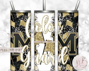 Gold Color Guard Mom 20oz Skinny Tumbler Wrap Sublimation Download • Glitter Color Guard Flag Performance Mom Gift • DIY Print and Press