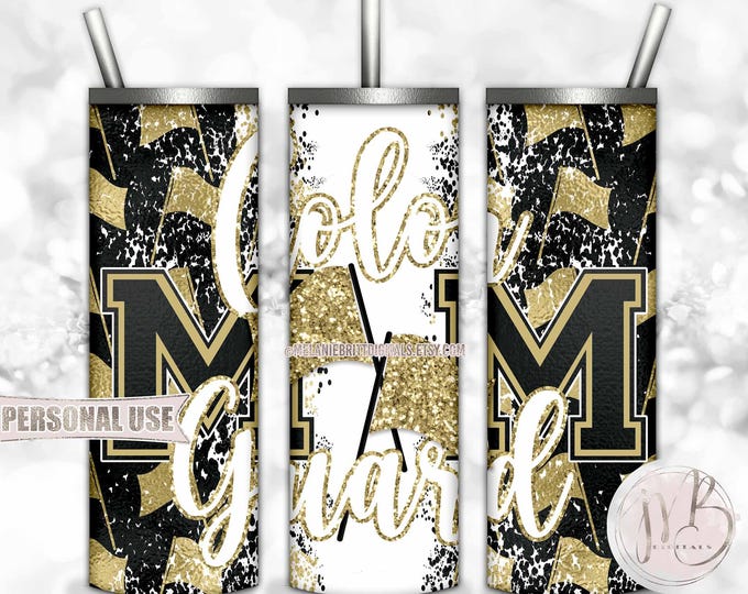 Gold Color Guard Mom 20oz Skinny Tumbler Wrap Sublimation Download • Glitter Color Guard Flag Performance Mom Gift • DIY Print and Press