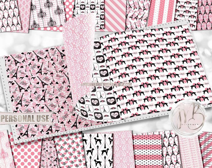 Pink and Black Paris Scrapbook Paper Download • Eiffel Tower Romantic Love Vacation Honeymoon • Scrapbooking Printable