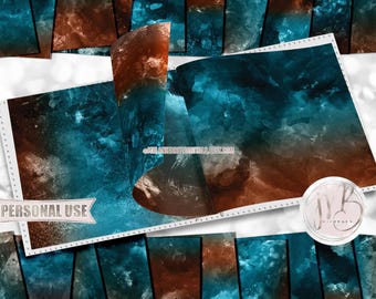 Bronze Turquoise Watercolor Scrapbook Paper Download • Soft Delicate Mixed Media Paint Design • Printable Paper Crafts 20 12x12 JPG & PDF