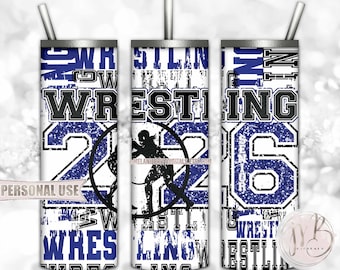 Blue Girl Wrestling Senior 2026 20oz Skinny Tumbler Wrap Sublimation Download • Wrestler Grad Gift Wrestling Typography • DIY Print & Press