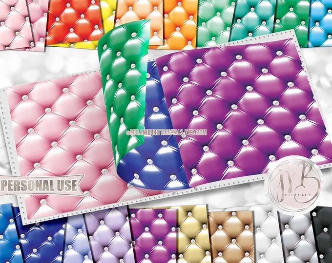 Pearl Stud Tufted Scrapbook Paper Download • Colorful Realistic Vinyl Tufted Design • Printable Paper Crafts 20 12x12 JPG & PDF