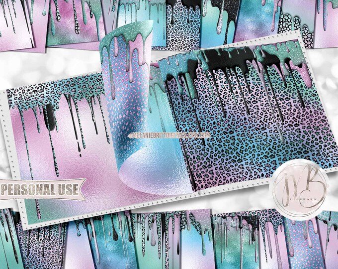 Iridescent Leopard Drips Scrapbook Paper Download • Dripping Paint Glitter Sparkles & Foil Shimmer • Printable Paper Crafts 20 12x12 JPG PDF
