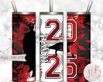 Red Class Of 2025 Graduation 20oz Skinny Tumbler Wrap Sublimation Design • Boy Graduate Gift Graduation Cap Diploma • DIY Print and Press