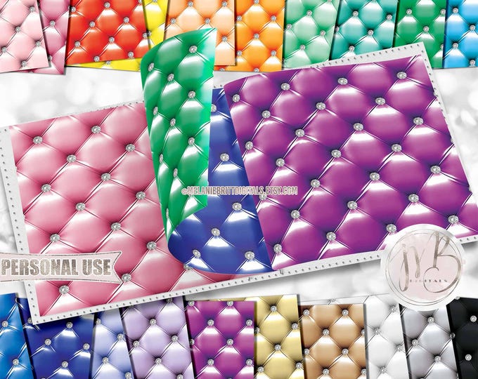 Diamond Tufted Scrapbook Paper Download • Colorful Realistic Vinyl Tufted Design • Printable Paper Crafts 20 12x12 JPG & PDF
