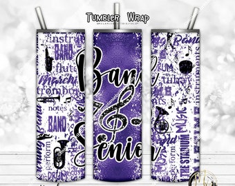 Purple Band Senior 20oz Skinny Tumbler Wrap Sublimation Design Download • School Marching Band Typography Grad Gift • Sublimation Crafts