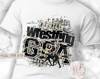 Boy Wrestling Grandpa T-Shirt Sublimation Design • Camouflage Wrestling in November Support Military Veteran GPA Gift • DIY Print and Press