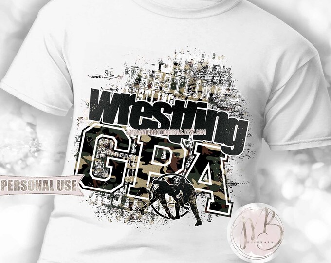 Boy Wrestling Grandpa T-Shirt Sublimation Download • Camouflage Wrestling in November Support Military Veteran GPA Gift • DIY Print & Press