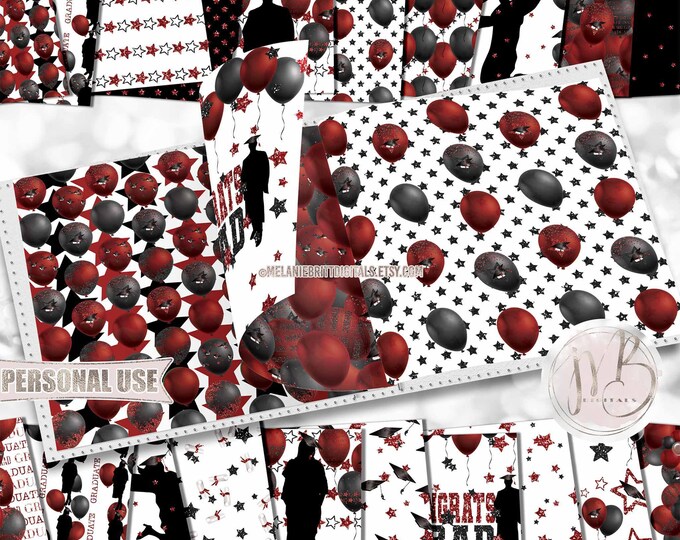 Maroon Graduation Party Scrapbook Paper Download • Boy and Girl Graduates Senior Celebration • DIY Scrapbooking Printable