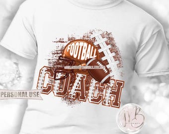 Football Coach T-Shirt Sublimation Design Download • Dark Orange Football Helmet Distressed Football Gift for Coach • DIY Print and Press