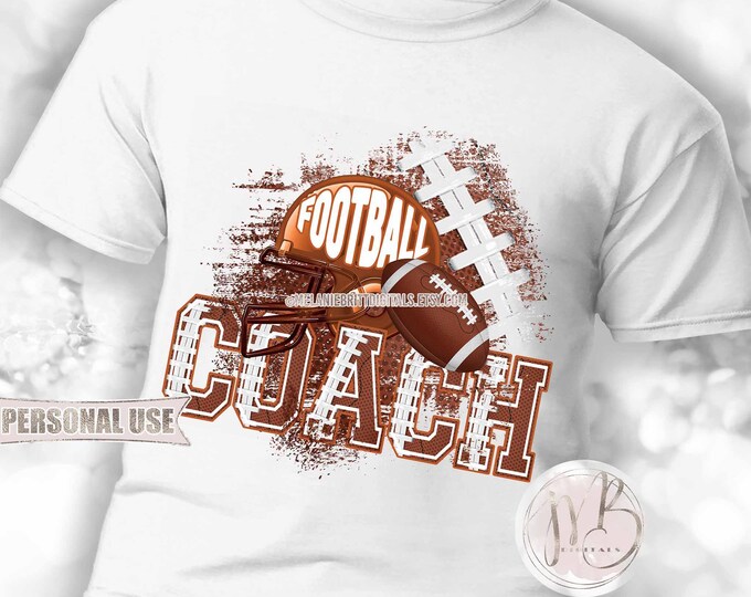 Football Coach T-Shirt Sublimation Design Download • Dark Orange Football Helmet Distressed Football Gift for Coach • DIY Print and Press