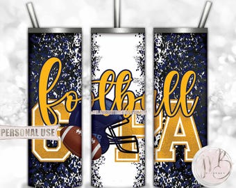 Navy Athletic Gold Football Grandpa 20oz Skinny Tumbler Wrap Sublimation Design • Football Helmet Leopard Print Gpa Gift • DIY Print & Press