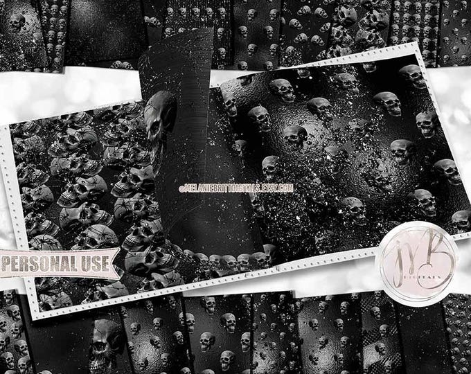 Black Glam Gothic Skulls Scrapbook Paper Download • Sparkling Glitter and Shimmering Foil • Scrapbooking Printable