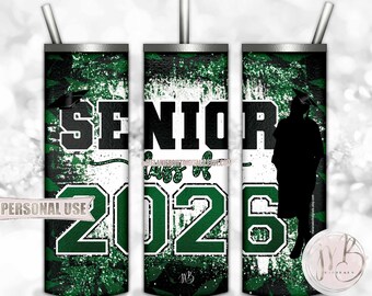 Girl Graduation Senior 2026 Tumbler Wrap Download • Green School Colors • Sublimation Print and Press