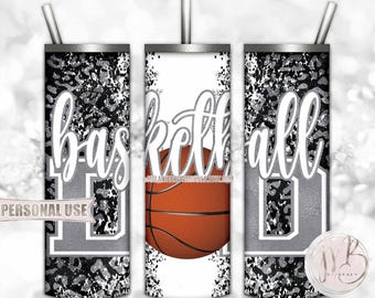 Silver Basketball Dad 20oz Skinny Tumbler Wrap Sublimation Download • Leopard Print Solid Varsity Letters Dad Gift • DIY Print & Press