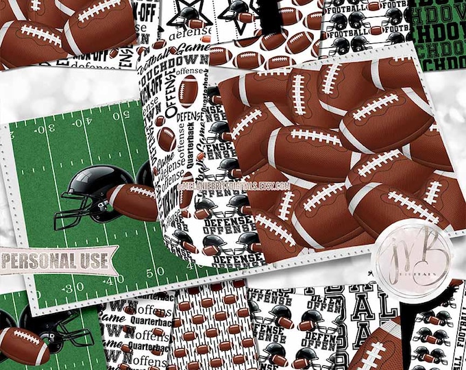 Black Football Scrapbook Paper Download • Helmets Players Turf Field Sport Typography • Scrapbooking Printable