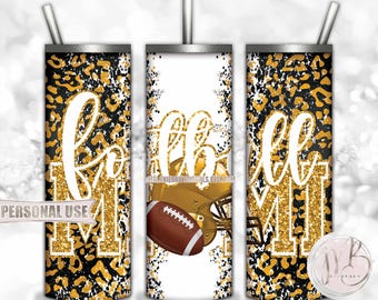 Athletic Gold Football Mimi 20oz Skinny Tumbler Wrap Sublimation Design • Football Helmet Leopard Print Sports Mimi Gift • DIY Print & Press