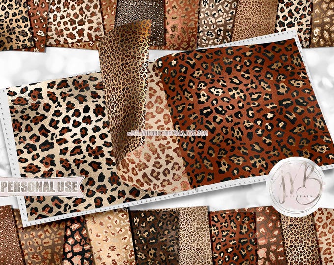 Cappuccino Leopard Scrapbook Paper Download • Shimmering Foil Leopard Print Design • Printable Paper Crafts 20 12x12 JPG & PDF