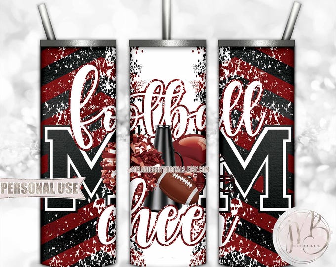Maroon Mom of Both Football and Cheer 20oz Skinny Tumbler Wrap Sublimation Design • Chevron Mom Gift • DIY Print and Press