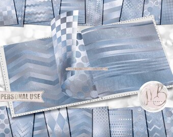 Winter Blues Scrapbook Paper Download • Patterned Shimmering Foil Design • Printable Paper Crafts 20 12x12 JPG & PDF
