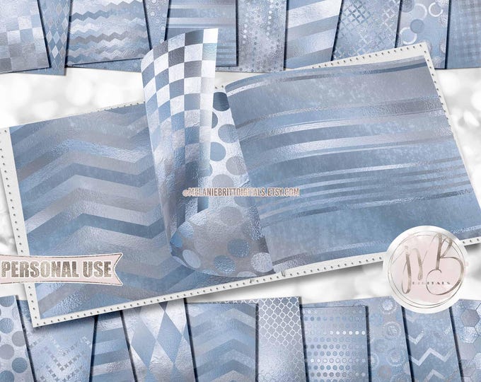 Winter Blues Scrapbook Paper Download • Patterned Shimmering Foil Design • Printable Paper Crafts 20 12x12 JPG & PDF