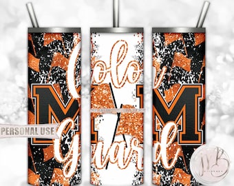 Orange Color Guard Mom 20oz Skinny Tumbler Wrap Sublimation Download • Glitter Color Guard Flag Performance Mom Gift • DIY Print and Press